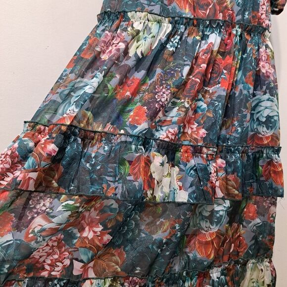 Glamorous Elegant Floral Print V-Neck Tiered Boho Chic Maxi Party Dress Small - Picture 15 of 16